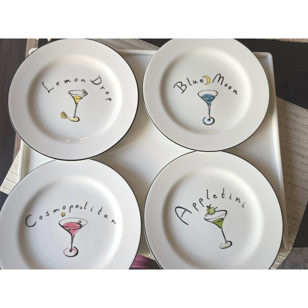 Pottery Barn‎ "Martini" Collection Plates, Set of 4 with original box
